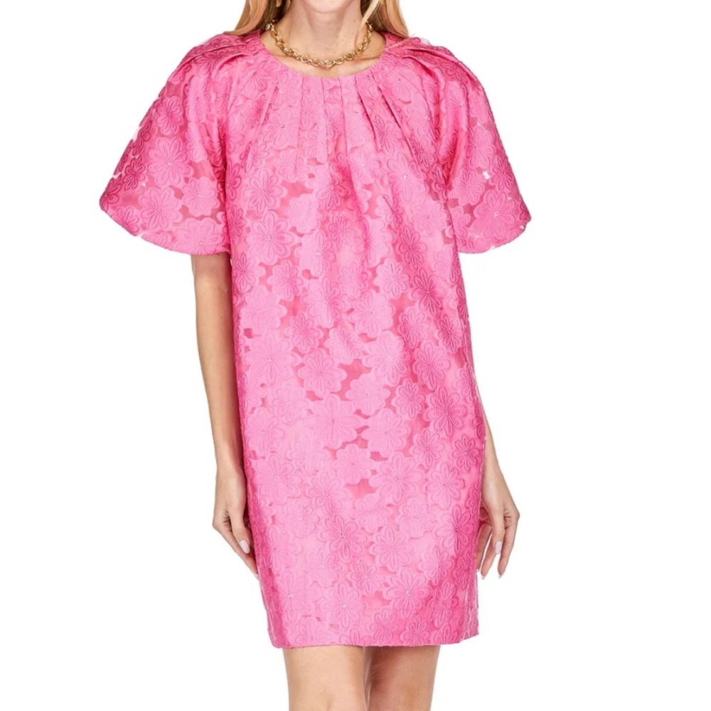 Jade Pink Fuschia Organza Balloon Sleeve Dress